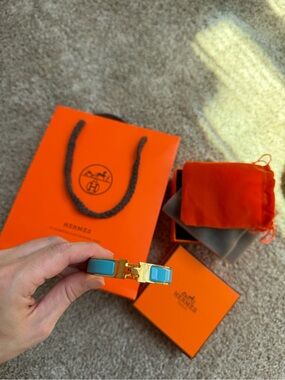 Hermes Gold-Tone Bracelet with Turquoise Enamel